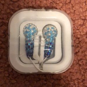 Blue rhinestone Earbuds/headphones
